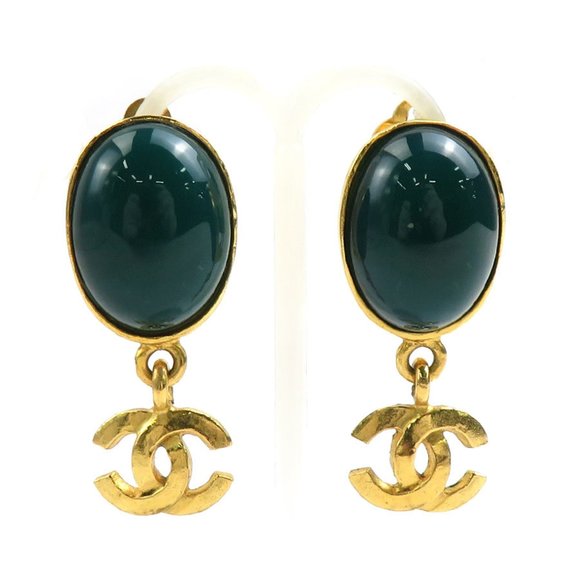 CHANEL Green Logo Earrings - Picture 1 of 5